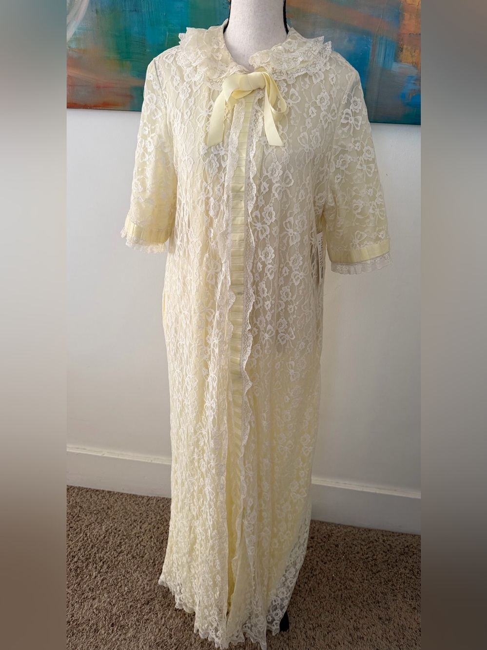 Vintage 50’s Odette Barsa Fot I Magnin Yellow Lace Dressing Gown Robe S to M